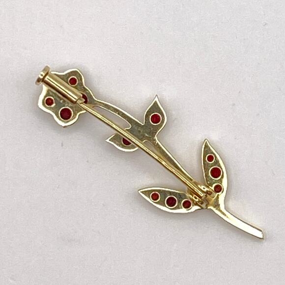 Vintage 14K Gold Fower Brooch With Prong Set Garnet Leaves and Petals - Picture 8 of 10